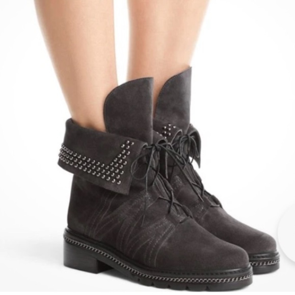 stuart weitzman boots 7 M Charcoal gray Suede with Chain Link Fold Down